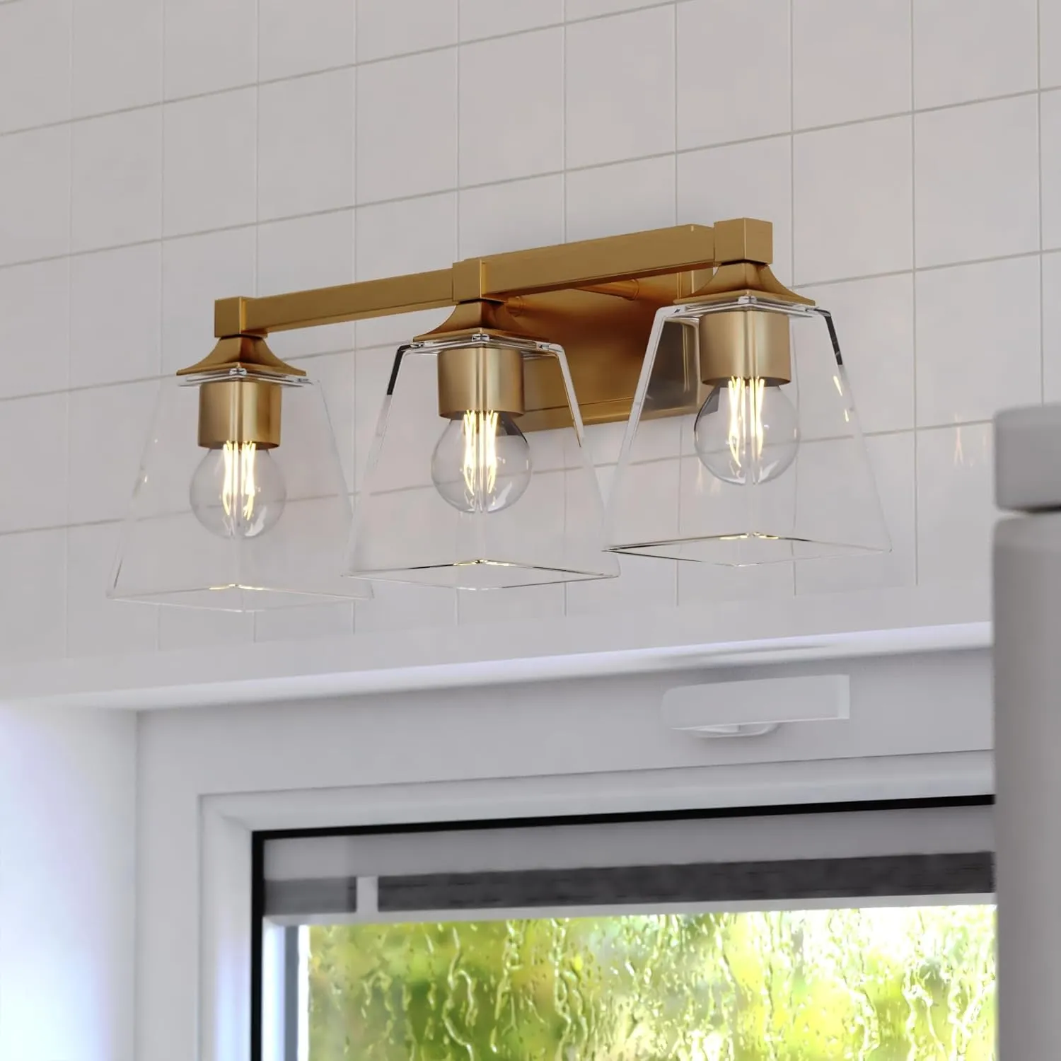 VAXCEL Wallingford 3-Light Modern Gold Transitional Stylish Bathroom Vanity Fixture with Clear Glass - Elegant LED Lighting