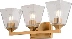VAXCEL Wallingford 3-Light Modern Gold Transitional Stylish Bathroom Vanity Fixture with Clear Glass - Elegant LED Lighting