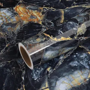 VEELIKE 32''x118'' Blue Gold Marble Contact Paper for Countertops Waterproof Peel and Stick Countertops for Kitchen Marble Wallpaper Granite Counter Top Stick Paper Self Adhesive for Bathroom Desk