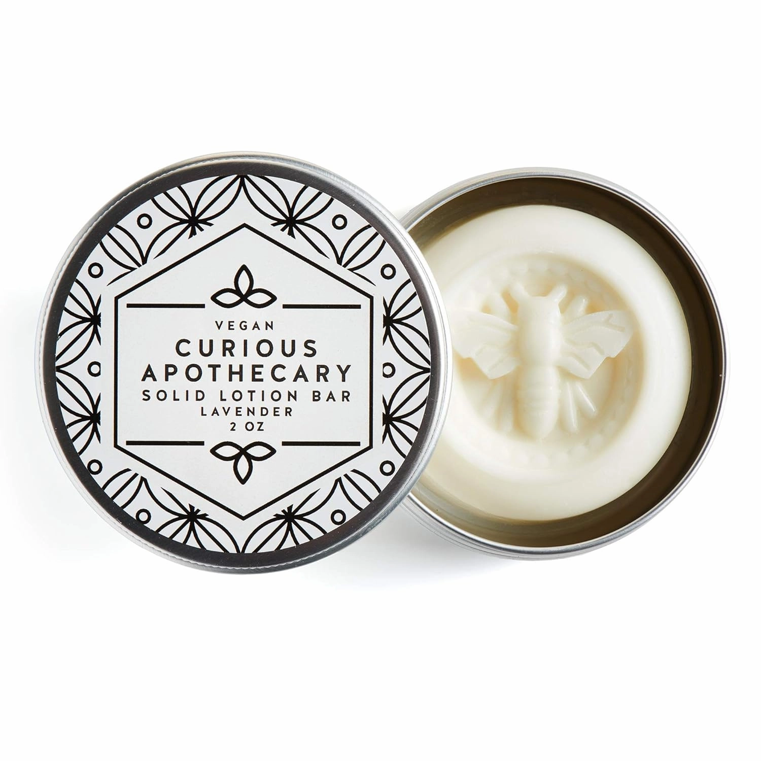 Vegan Natural Solid Lotion Bar for Face, Hands, Feet. Lavender essential oil scent. 2 ounce tin