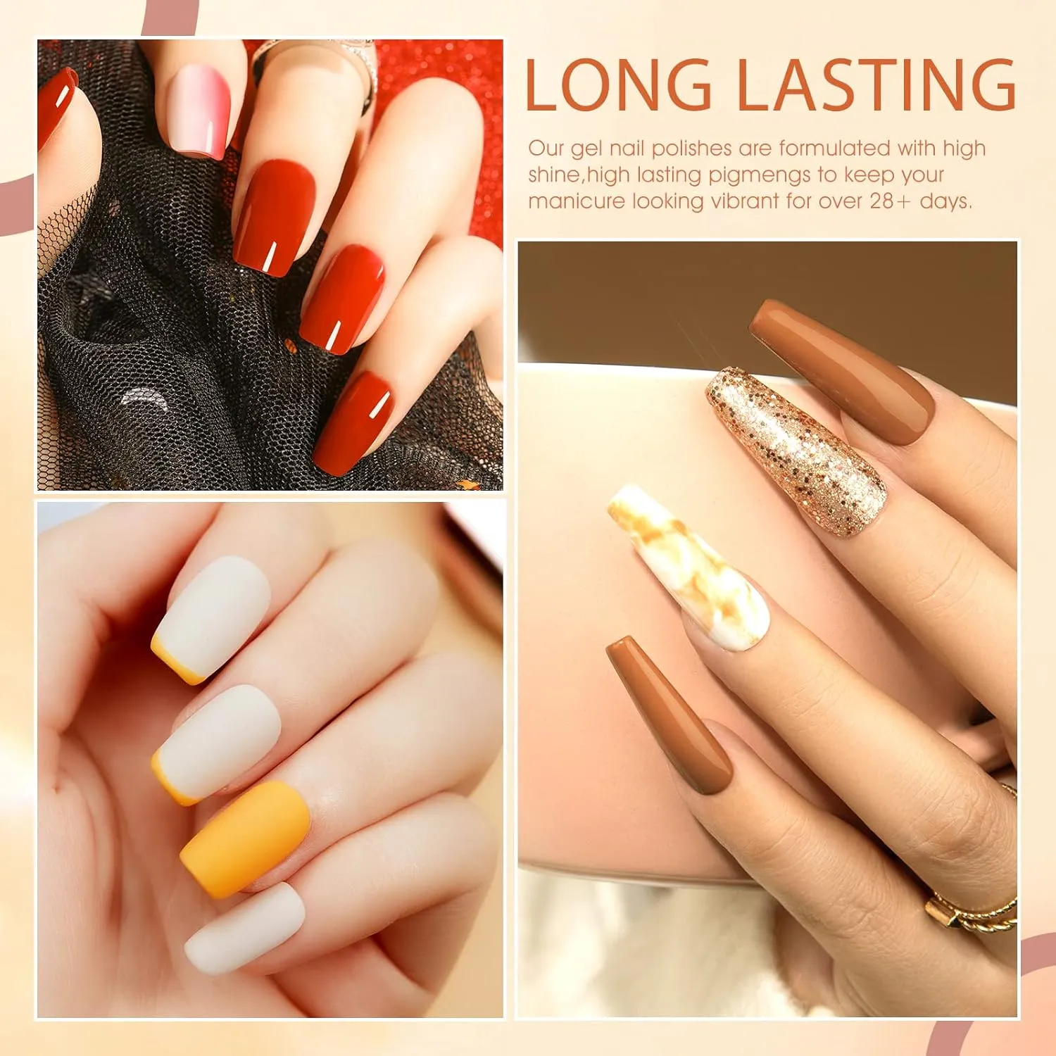 VENALISA Yellow Fall Gel Nail Polish Set, 12Pcs Orange Winter Kit With Gold Glitter Brown Colors, High Gloss Soak Off Polish for French Manicure Salon DIY