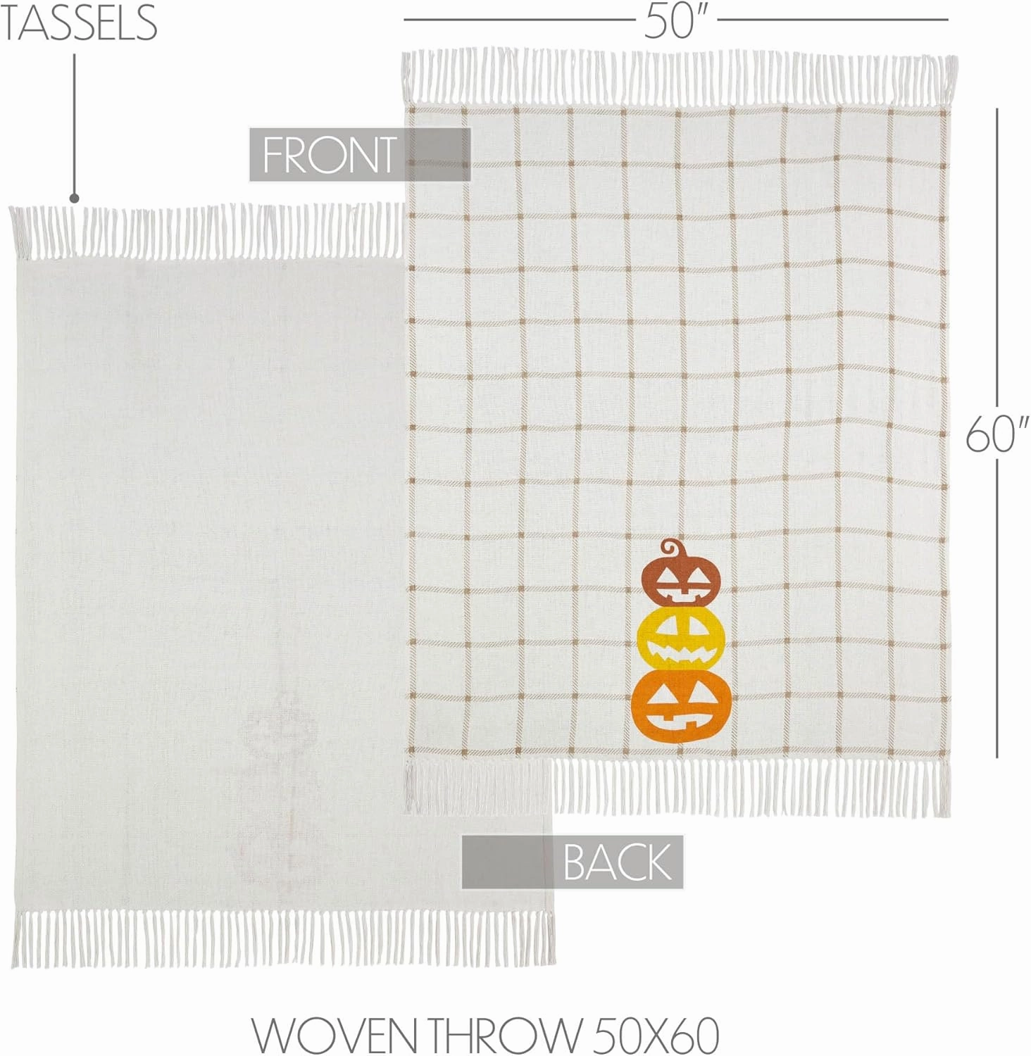 VHC Brands Country Halloween Woven Throw 50x60, Decorative Fall Blanket Made with Cotton, Living Room and Bedroom Decor for Fall and Halloween
