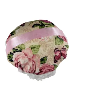 Victorian Rose and Butterfly Powder Puff for Dusting Powder Large 4 1/2 Inch Diameter
