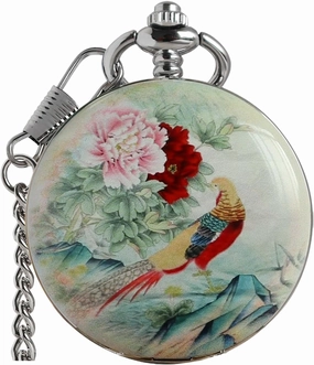 VIGOROSO Vintage Floral Bird Manual Mechanical Pocket Watch for Men & Women - Elegant Wind Up Pocket Watches Skeleton with Chain & Gift Box