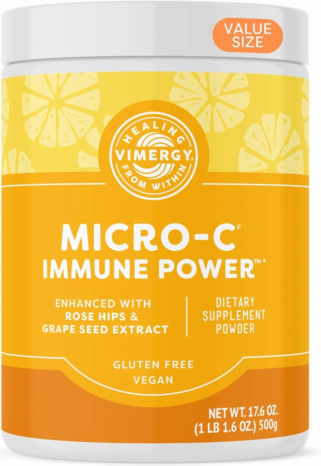 Vimergy Micro-C Immune Power TM * - 500g – 278 Servings – 1000mg/serving – Gentle Form – Antioxidant Phytonutrients – Immune & Nerve Support – Benefits Bone & Cartilage – Gluten-Free – Kosher – Vegan