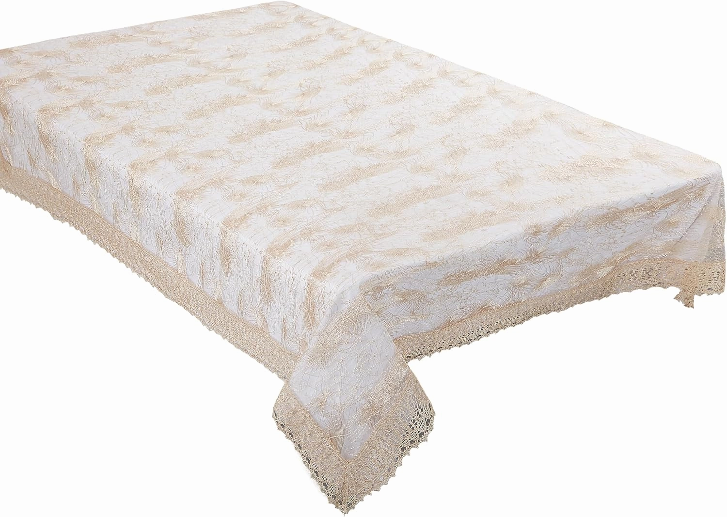 Violet Linen Fontainebleau Abstract Swirl Pattern, Polyester Embroidered Lace, with Macrame Lace Border, Ivory, 54 inch by 72 inch, Seats 4 to 6 People, Rectangular Tablecloths