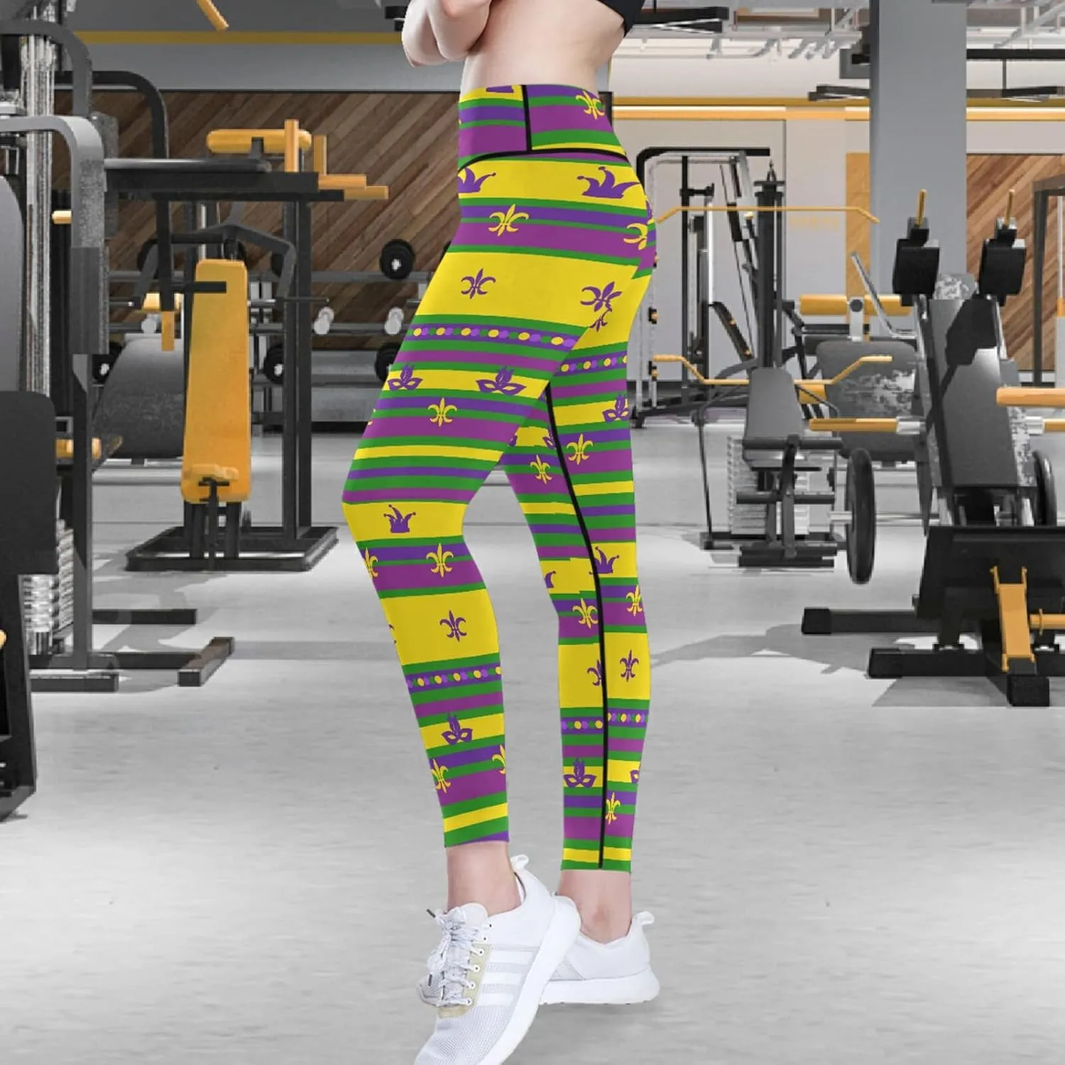 visesunny High Waist Yoga Pants with Pockets Golden Fleur-de-lis Pattern Buttery Soft Tummy Control Leggings