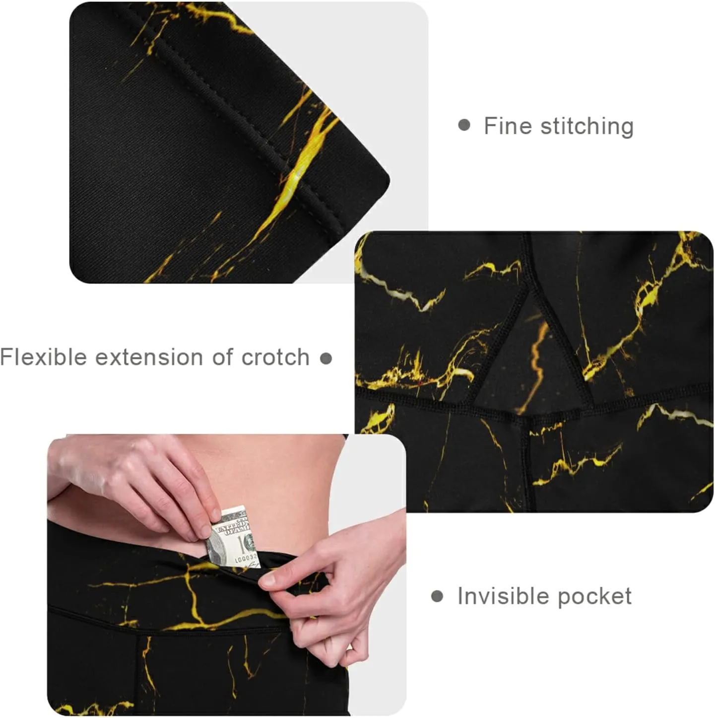 visesunny High Waist Yoga Pants with Pockets Golden Fleur-de-lis Pattern Buttery Soft Tummy Control Leggings