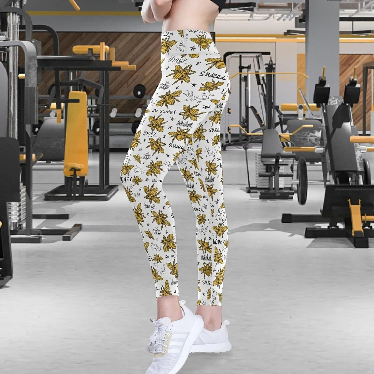 visesunny High Waist Yoga Pants with Pockets Golden Fleur-de-lis Pattern Buttery Soft Tummy Control Leggings