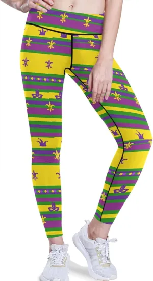 visesunny High Waist Yoga Pants with Pockets Golden Fleur-de-lis Pattern Buttery Soft Tummy Control Leggings