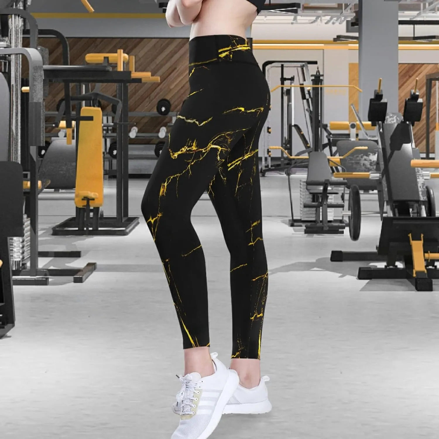 visesunny High Waist Yoga Pants with Pockets Golden Fleur-de-lis Pattern Buttery Soft Tummy Control Leggings