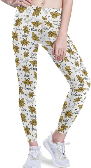 visesunny High Waist Yoga Pants with Pockets Golden Fleur-de-lis Pattern Buttery Soft Tummy Control Leggings