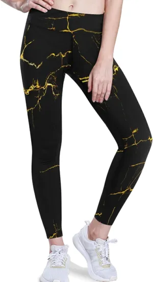 visesunny High Waist Yoga Pants with Pockets Golden Fleur-de-lis Pattern Buttery Soft Tummy Control Leggings