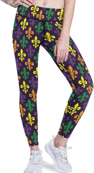 visesunny High Waist Yoga Pants with Pockets Golden Fleur-de-lis Pattern Buttery Soft Tummy Control Leggings