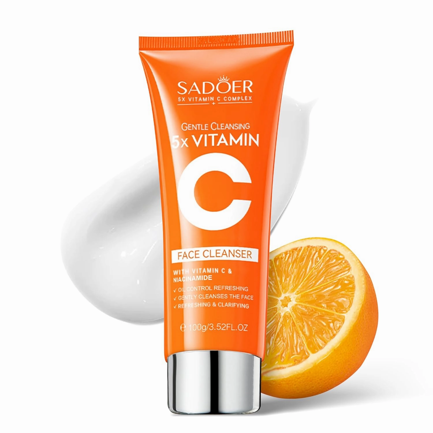 Vitamin C Face Cleanser with Niacinamide & Hyaluronic Acid – Gentle Pore Refining Daily Wash for Oily & Dull Skin, Clear, Radiant Hydrated Complexion(2X Cleanser   1x Toner)