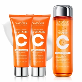 Vitamin C Face Cleanser with Niacinamide & Hyaluronic Acid – Gentle Pore Refining Daily Wash for Oily & Dull Skin, Clear, Radiant Hydrated Complexion(2X Cleanser   1x Toner)