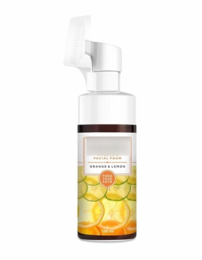 Vitamin C Facial Foam Orange Lemon Brightening with Built-In Face Brush for Deep Cleansing - No Parabens, Sulphate, Silicones & Color, 100 ml
