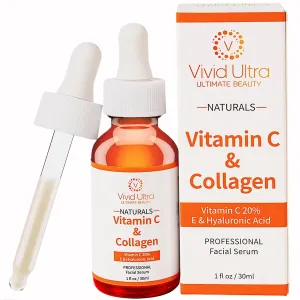 Vivid Ultra Vitamin C Face Serum – Skin Care Serum with Vitamin C, Collagen, Hyaluronic Acid, Green Tea, Vitamin E – for Firming Face & Brightening Dark Spot - Anti Aging Serum, Anti Wrinkle & Acne