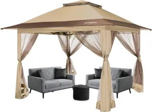 VIVOSUN 13 x 13 Pop Up Canopy Tent, Quick Setup Canopy Shelter with Mosquito Netting, Center Lock, Storage Bag, Instant Outdoor Gazebo for Parties, Patio, Lawn, Garden, Backyard, Khaki