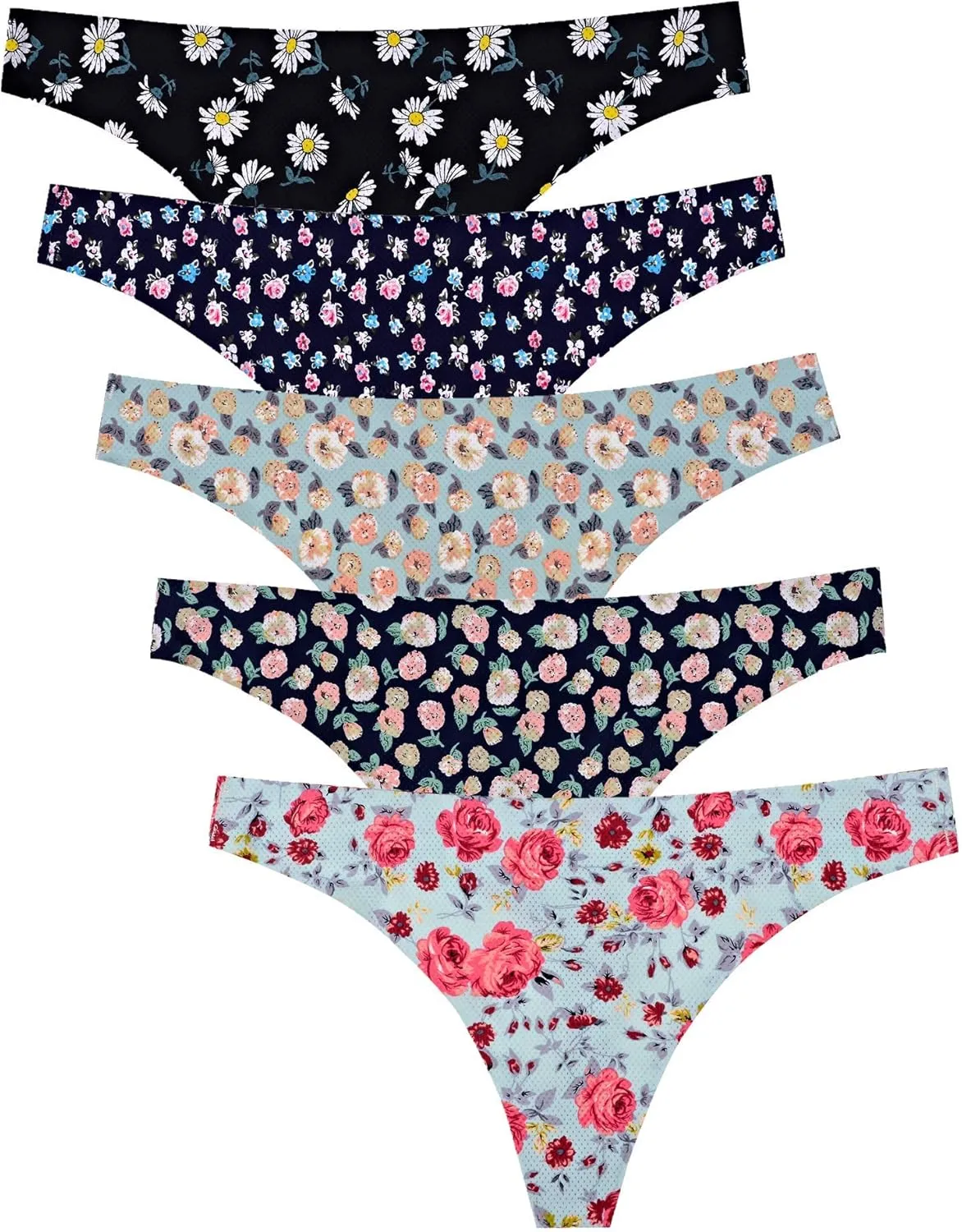 voenxe Seamless Women Underwear Thongs,No Show Ladies Thong,No Line Workout Breathable Comfortable Panties,Soft Undies,5-Pack
