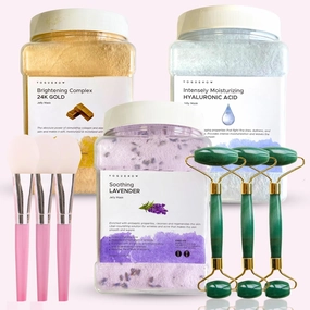 VogueNow Jelly Face Mask for Facials - 24K Gold   Lavender   Hyaluronic Acid (Pack of 3) - Hydrating Brightening & Nourishing - Free Jade Roller & Spatula - Professional Hydrojelly Masks - 69 Oz Jar