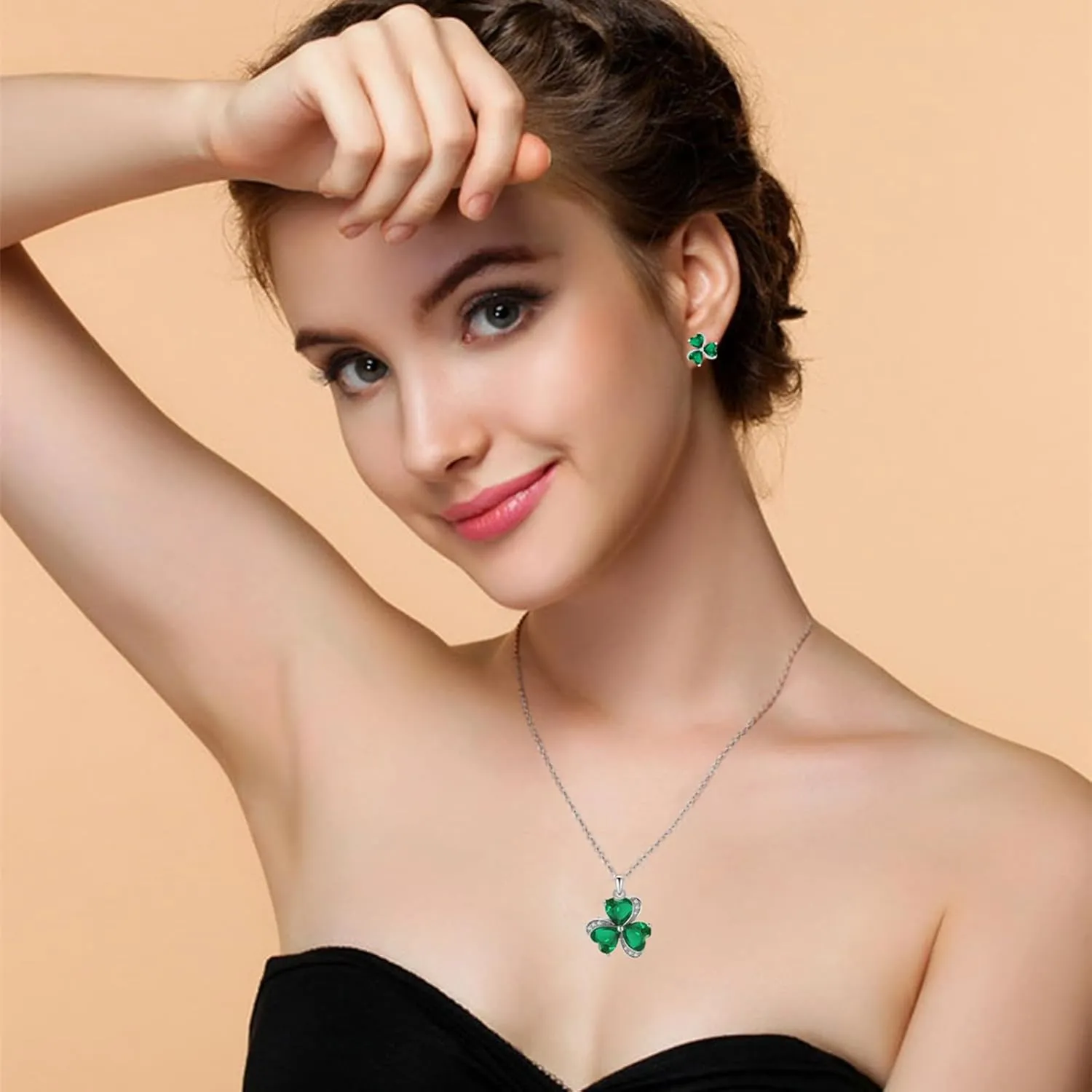 VONSSY Elegant Clover Pendant Necklace | Emerald Green Gemstone Irish Shamrock Pendant | Platinum Gold Plated Chain | Meaningful Jewelry Gift for Women Mother Girlfriend