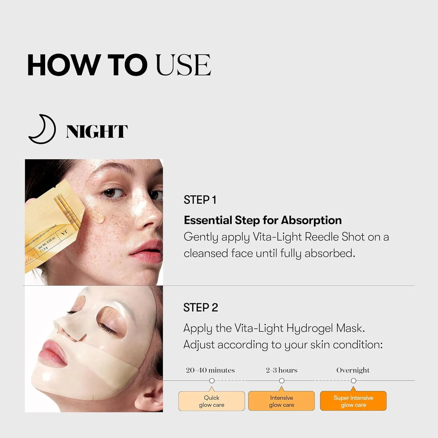 VT COSMETICS Vita-Light Reedle Shot 100 2-Step Hydrogel Mask(34.5gx4ea), Intensive Glowing, Exosome Glutathione Face Mask, Overnight Melting Mask, Korean Facial Mask