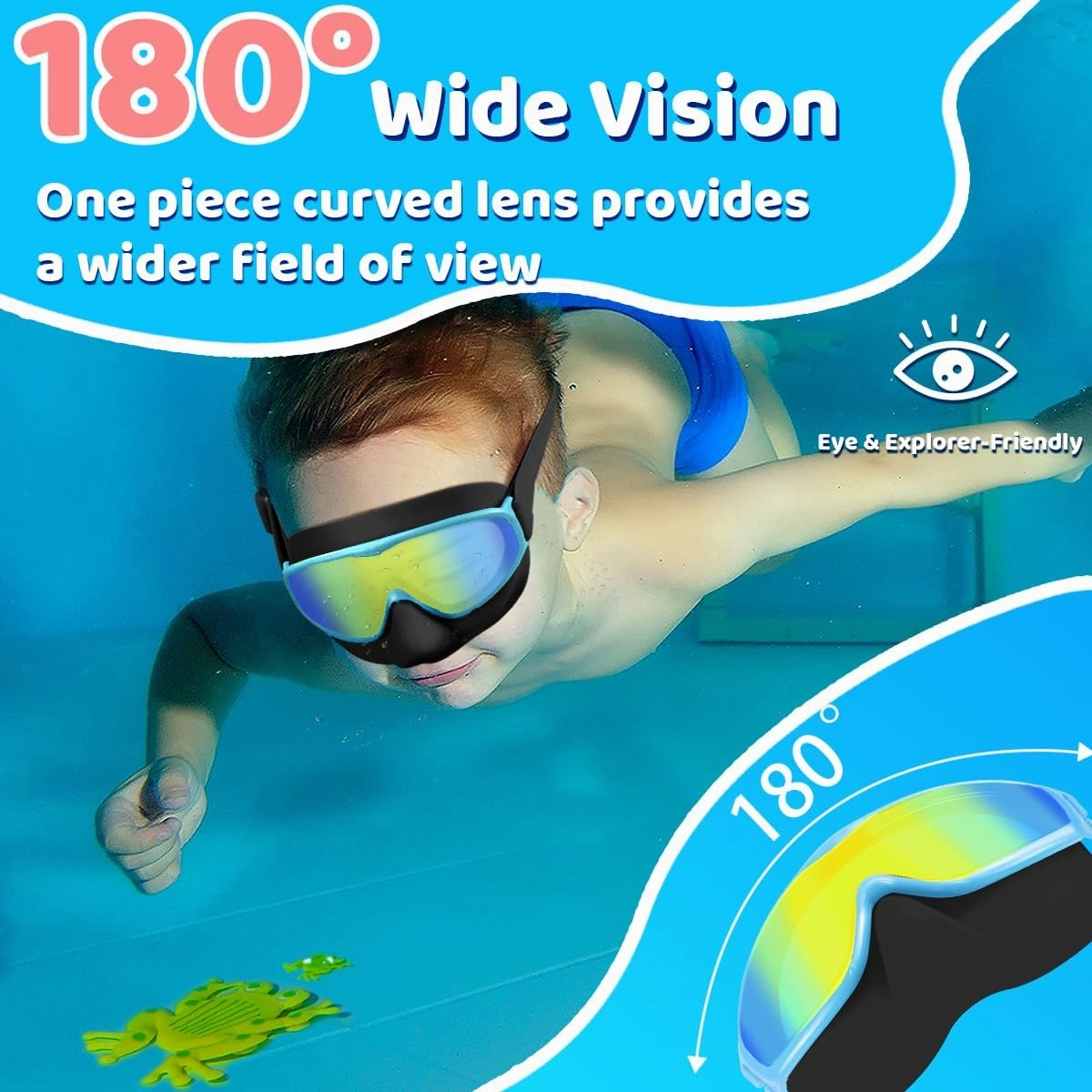 Vvinca Kids Goggles with Comfort Fabric Strap, Kids Swim Goggles Wide View Anti-Fog/UV No Leaking Swimming Goggles for 3-14