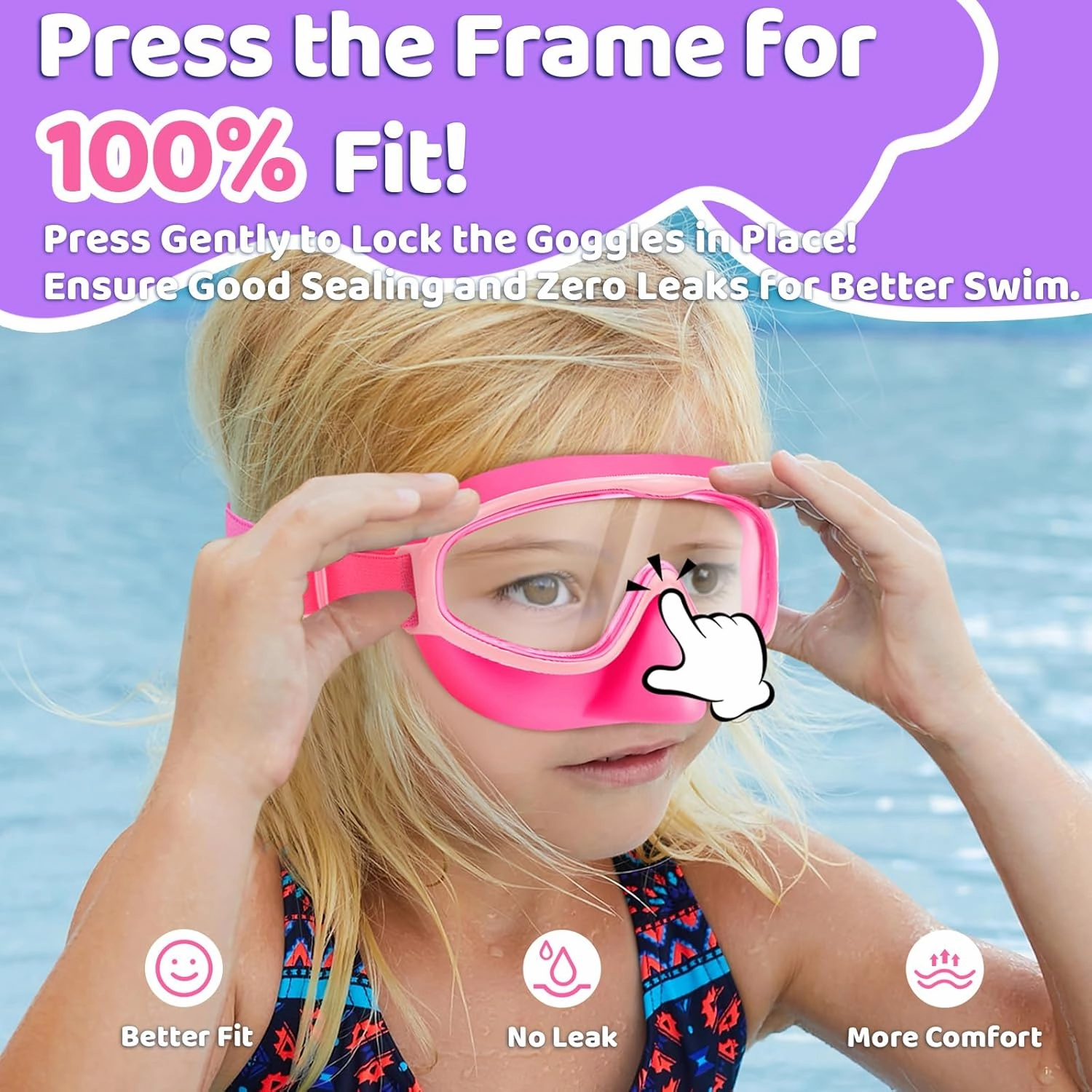Vvinca Kids Goggles with Comfort Fabric Strap, Kids Swim Goggles Wide View Anti-Fog/UV No Leaking Swimming Goggles for 3-14