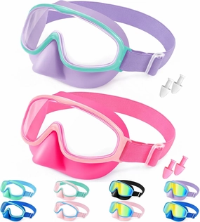 Vvinca Kids Goggles with Comfort Fabric Strap, Kids Swim Goggles Wide View Anti-Fog/UV No Leaking Swimming Goggles for 3-14
