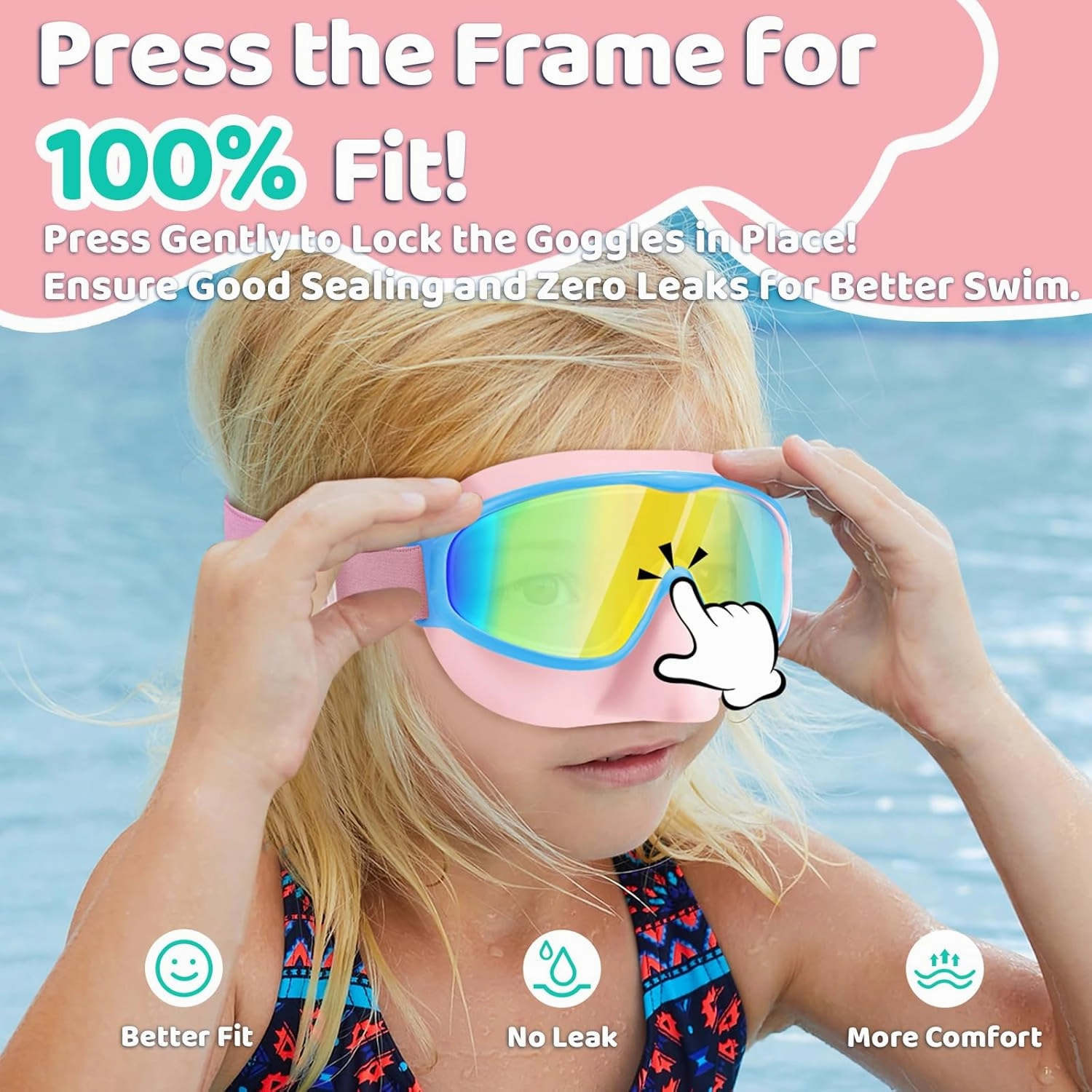 Vvinca Kids Goggles with Comfort Fabric Strap, Kids Swim Goggles Wide View Anti-Fog/UV No Leaking Swimming Goggles for 3-14