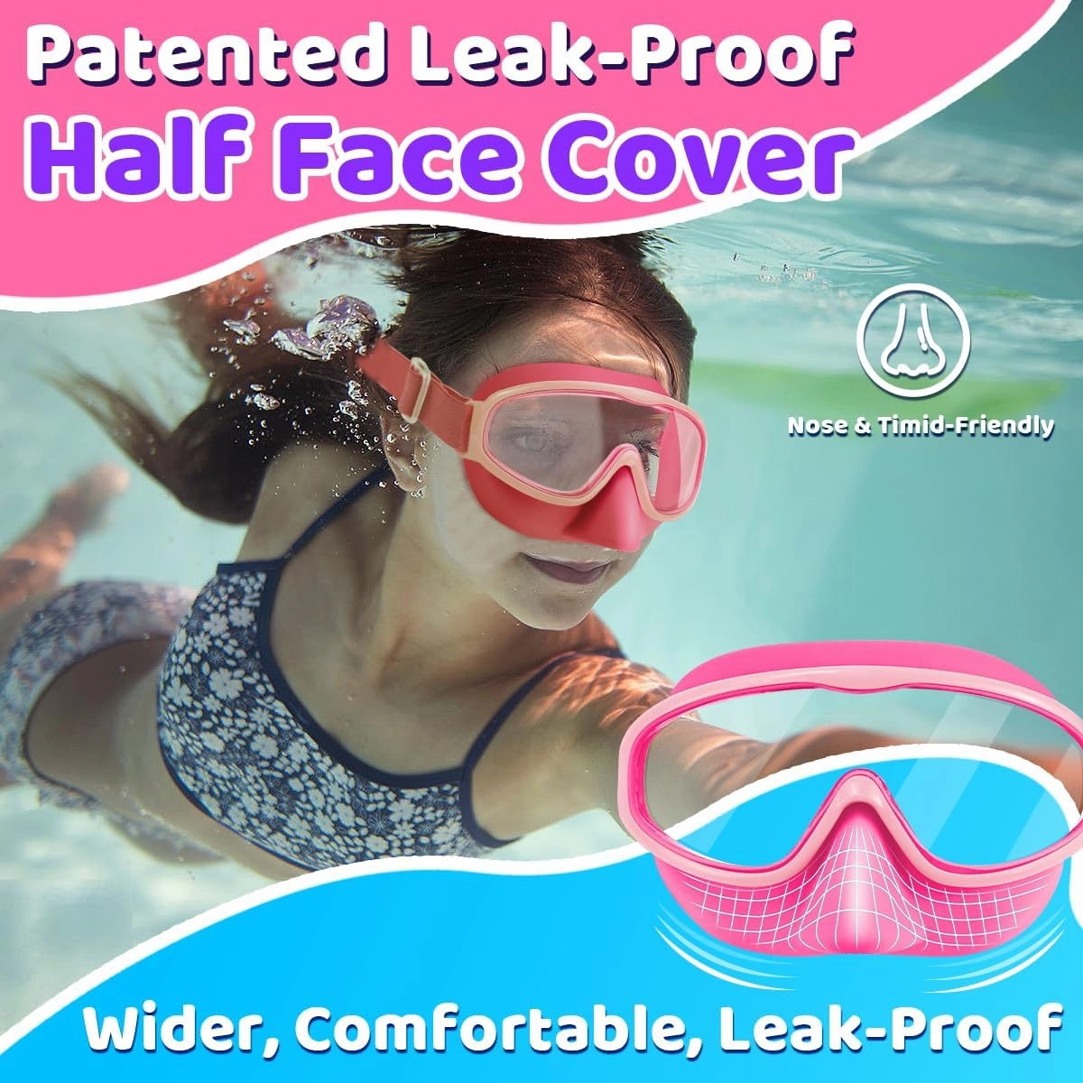 Vvinca Kids Goggles with Comfort Fabric Strap, Kids Swim Goggles Wide View Anti-Fog/UV No Leaking Swimming Goggles for 3-14