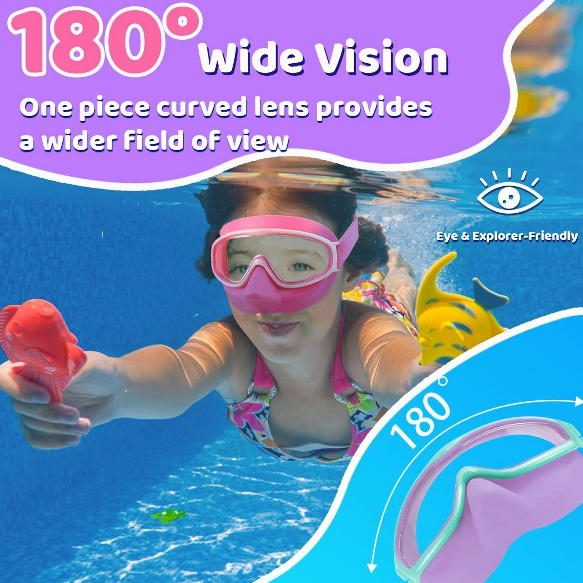Vvinca Kids Goggles with Comfort Fabric Strap, Kids Swim Goggles Wide View Anti-Fog/UV No Leaking Swimming Goggles for 3-14