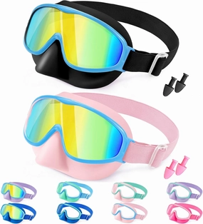 Vvinca Kids Goggles with Comfort Fabric Strap, Kids Swim Goggles Wide View Anti-Fog/UV No Leaking Swimming Goggles for 3-14
