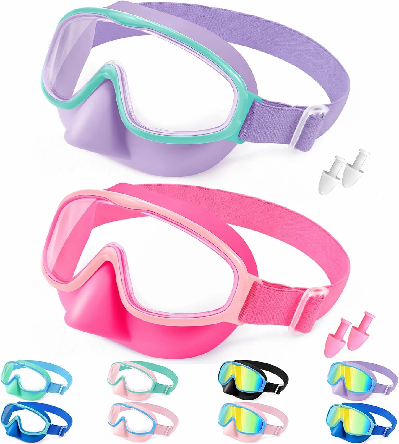 Vvinca Kids Goggles with Comfort Fabric Strap, Kids Swim Goggles Wide View Anti-Fog/UV No Leaking Swimming Goggles for 3-14