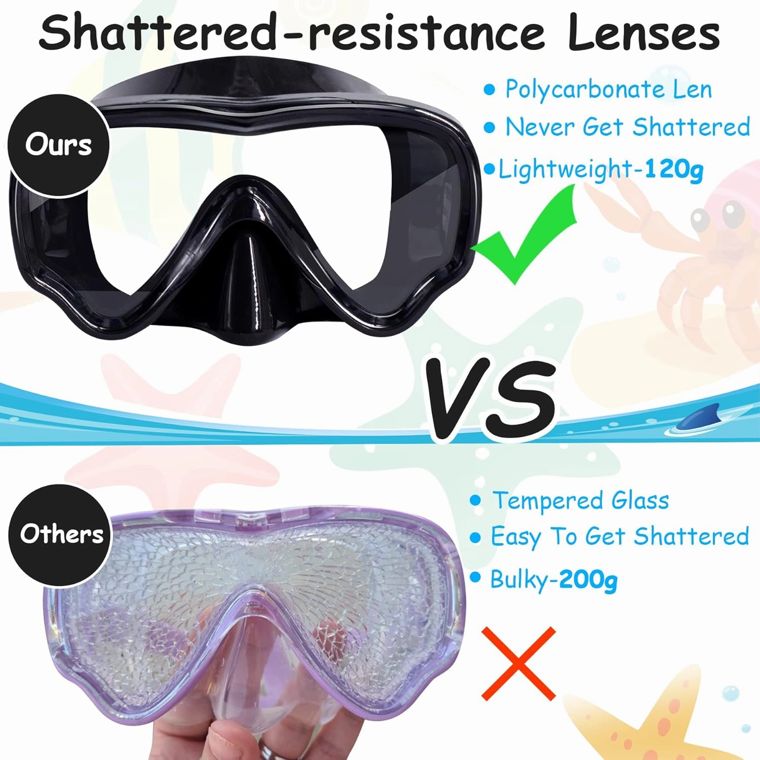 Vvinca Kids Swim Goggles with Fabric Strap No Tangle Pain-Free, Anti-Fog Swimming Pool Goggle No Leak for Toddlers Girls Boys