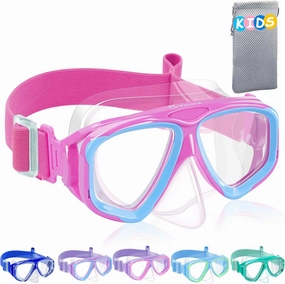 Vvinca Swim Goggles with Nose Cover, Snorkel Diving Mask Fabric Strap Wide View Anti-Fog/UV Swimming Goggles for Kids 3-14