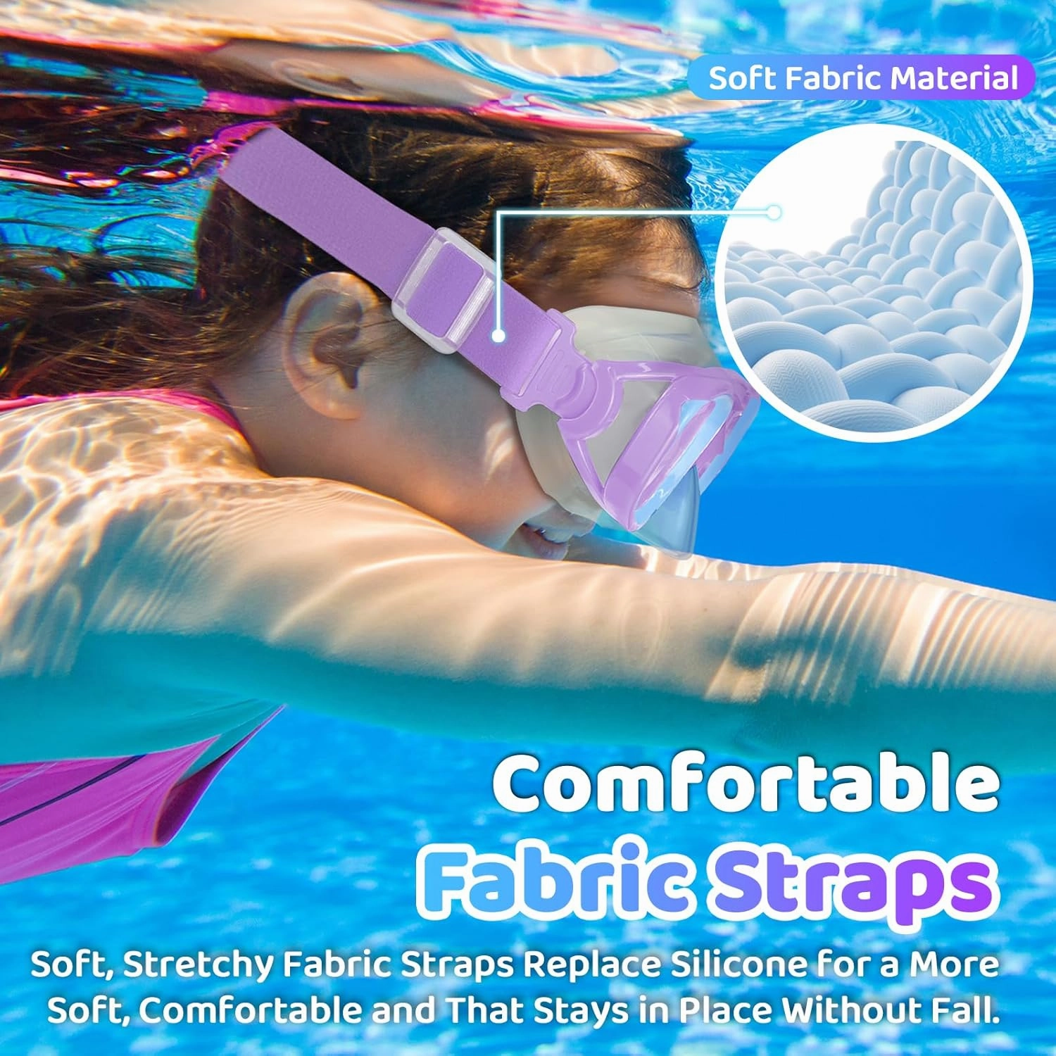 Vvinca Swim Goggles with Nose Cover, Snorkel Diving Mask Fabric Strap Wide View Anti-Fog/UV Swimming Goggles for Kids 3-14