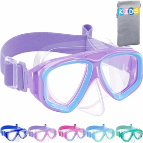 Vvinca Swim Goggles with Nose Cover, Snorkel Diving Mask Fabric Strap Wide View Anti-Fog/UV Swimming Goggles for Kids 3-14
