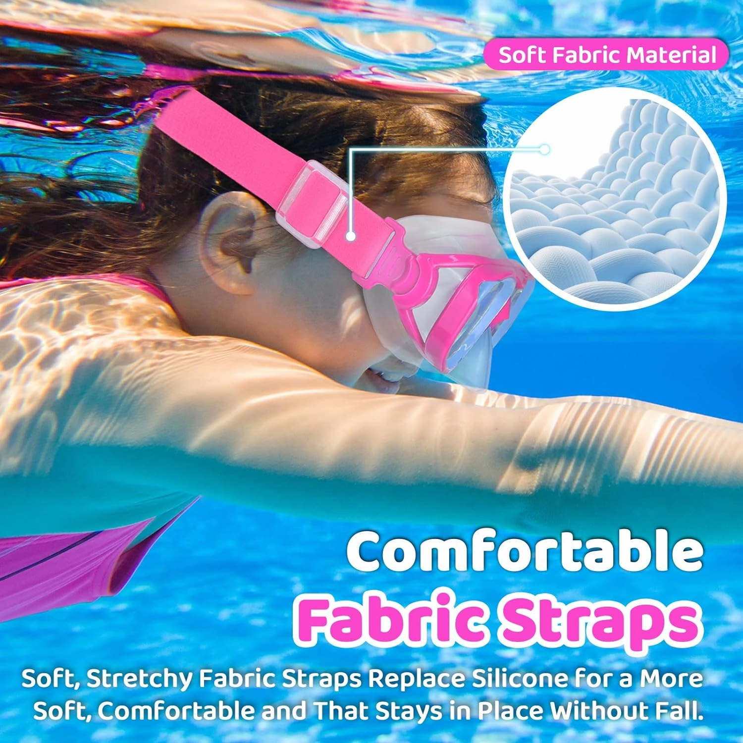 Vvinca Swim Goggles with Nose Cover, Snorkel Diving Mask Fabric Strap Wide View Anti-Fog/UV Swimming Goggles for Kids 3-14