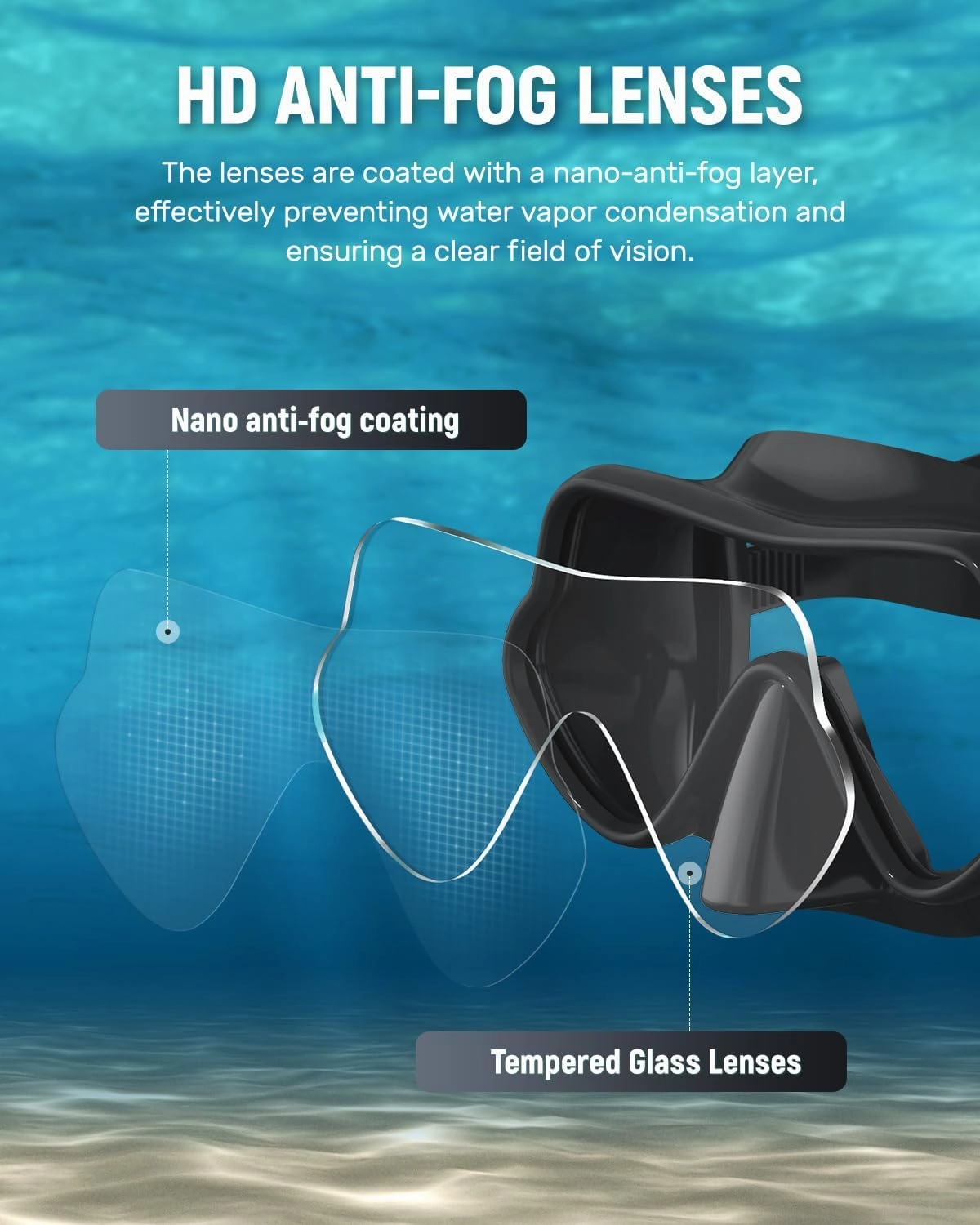 W WSTOO Full Silicone Swim Goggles with Nose Cover, Panoramic Anti-Glare Tempered Glass Snorkeli Mask, Anti-Fog and Leak Proof, Swim and Snorkel Gear for Adult