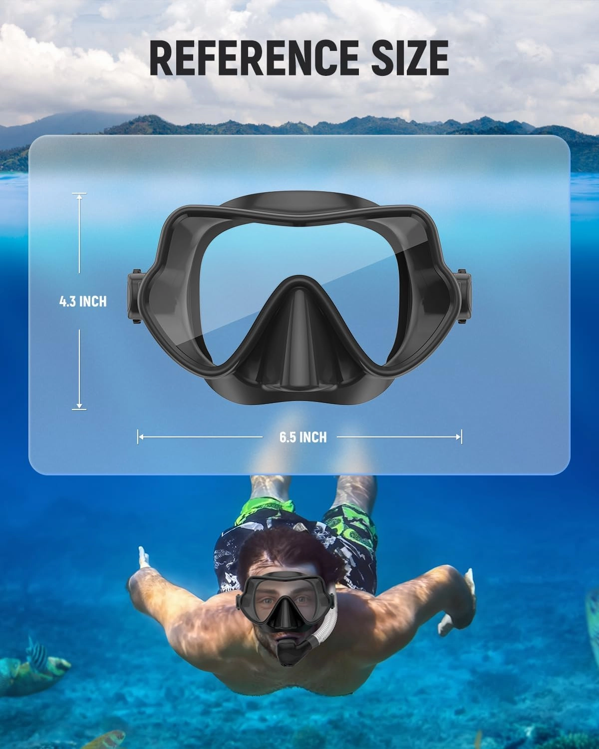 W WSTOO Full Silicone Swim Goggles with Nose Cover, Panoramic Anti-Glare Tempered Glass Snorkeli Mask, Anti-Fog and Leak Proof, Swim and Snorkel Gear for Adult