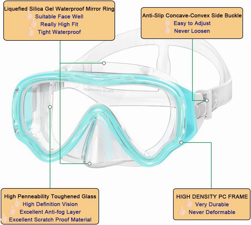 WACOOL Snorkeling Snorkel Diving Scuba Package Set Gear for Kids Youth Junior Anti-Fog Coated Glass with Silicon Mouth Piece Purge Valve and Anti-Splash