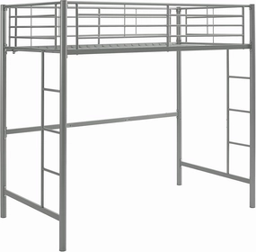 Walker Edison Silver Metal Twin over Loft Bunk Bed Twin Size Bedframe with Ladder