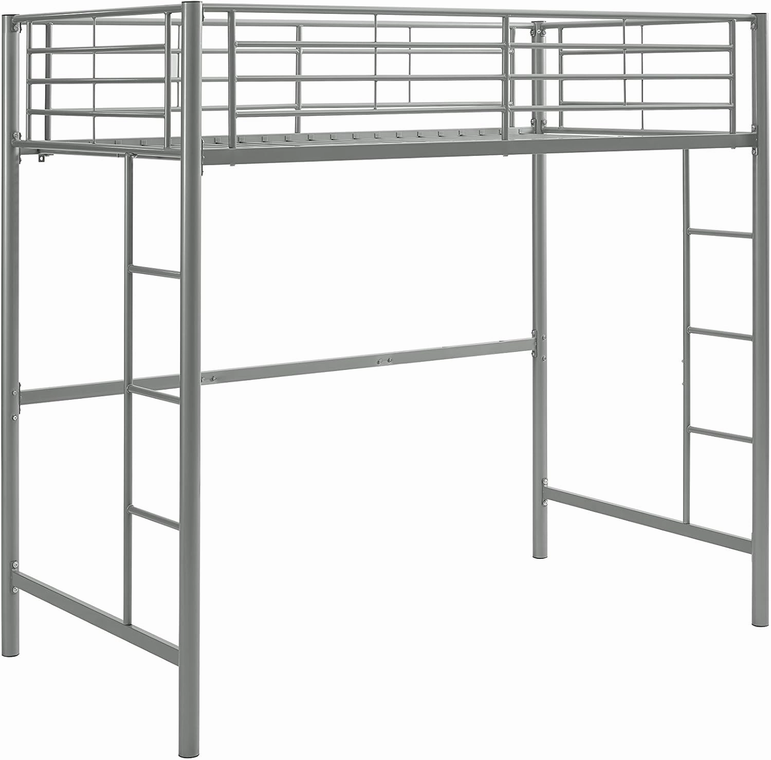 Walker Edison Silver Metal Twin over Loft Bunk Bed Twin Size Bedframe with Ladder