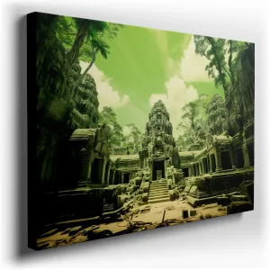Wall Decor: Ancient Ruins and Lush Jungle Embrace in a Cycle of Life and Rebirth Wall Decoration, Canvas Wall Decor, Arts Wall Decoration, Decor for Office, Bedroom Wall. Size: 100x66 cm (39x26 inch)