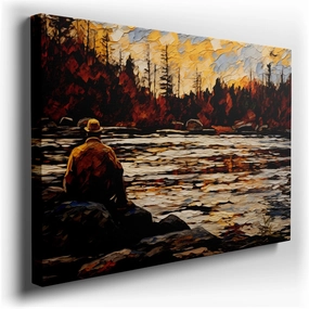 Wall Decor: Serene Lakeside Fishing At Sunset, A Tranquil Reflection Of Nature's Palette Wall Decoration, Canvas Wall Decor, Arts Wall Decoration, Decor for Office. Size: 100x66 cm (39x26 inch)