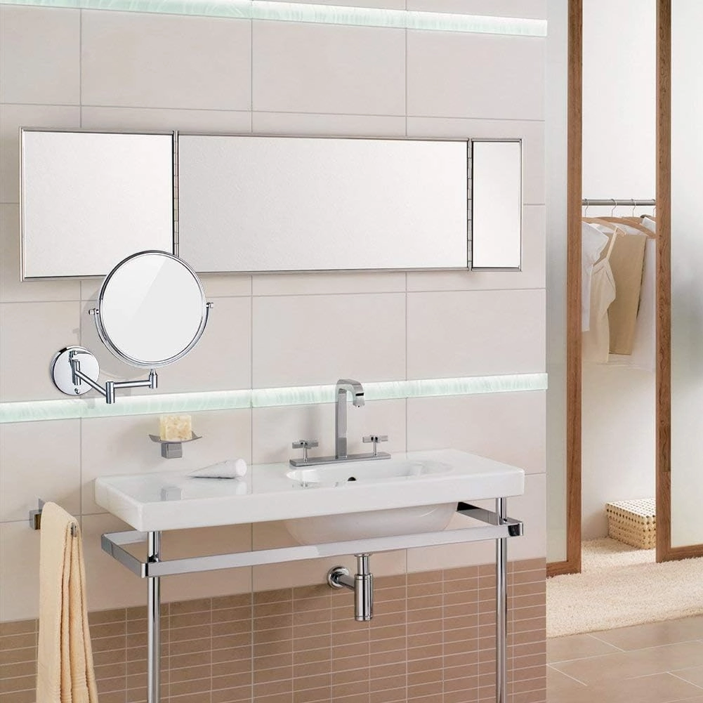 Wall Mounted Makeup Mirror, 10X/3X Magnification 8 Inch Two-Sided Swivel Vanity Mirror Extendable Bathroom Cosmetic Shaving Mirror Chrome Finish (Color : 10xsilverscrew6inch)