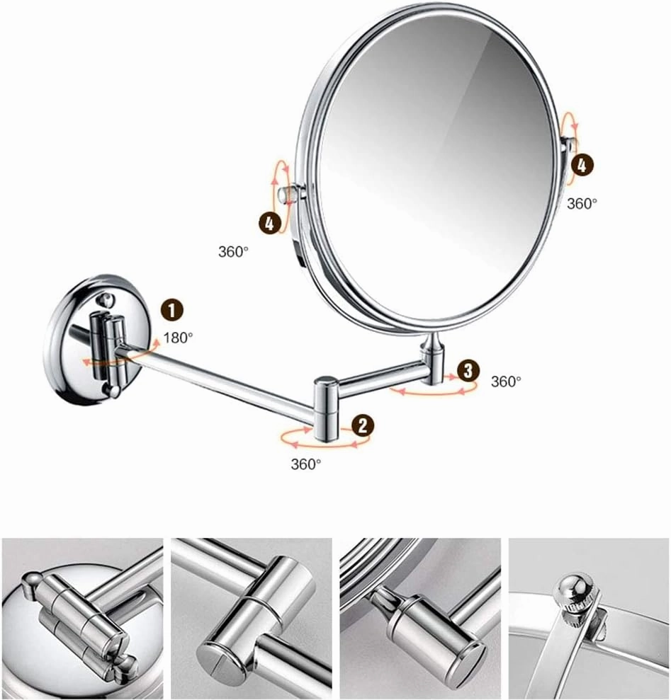 Wall Mounted Makeup Mirror Two-Sided, Wall Mounted Vanity Cosmetic Mirror 360°Swivel Bathroom Shaving Mirror 3X Magnifying, Chrome Finish,8inches (Color : 6inches)