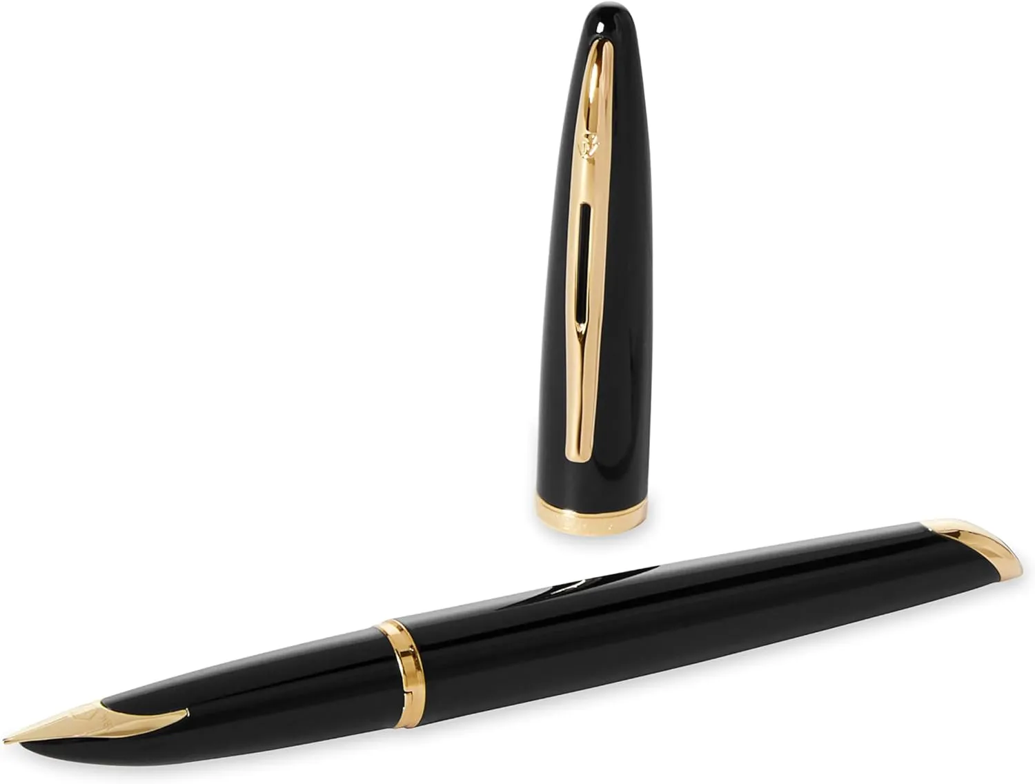 Waterman Carène Black Sea Fountain Pen | High-Gloss Black & 23k Gold Clip | Fine Nib with Blue Ink Cartridge | Gift Box